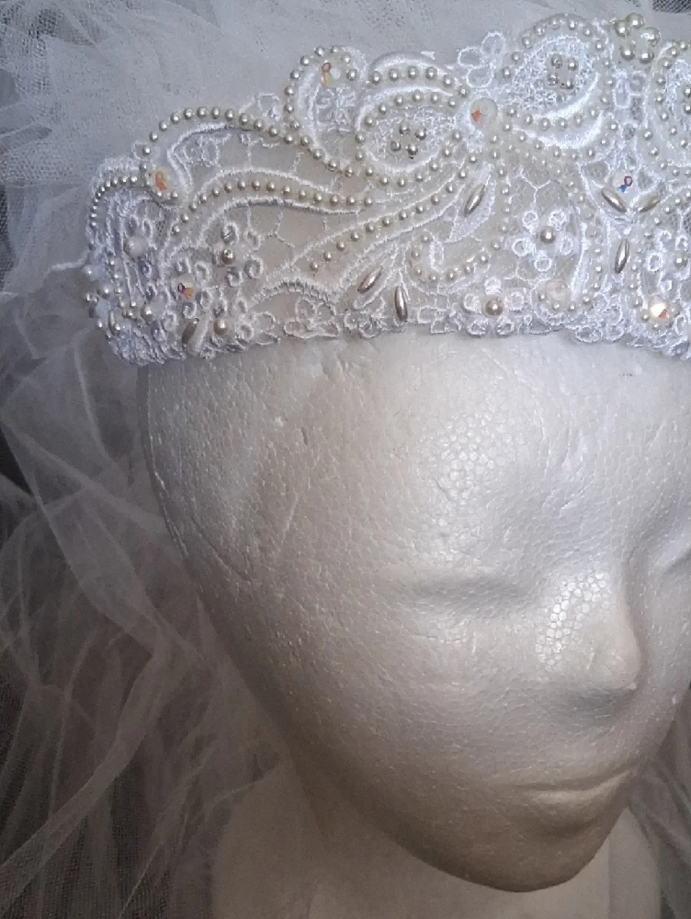Vintage Bridal Headband with Veil 1980's 1990's - Picture 3 of 13